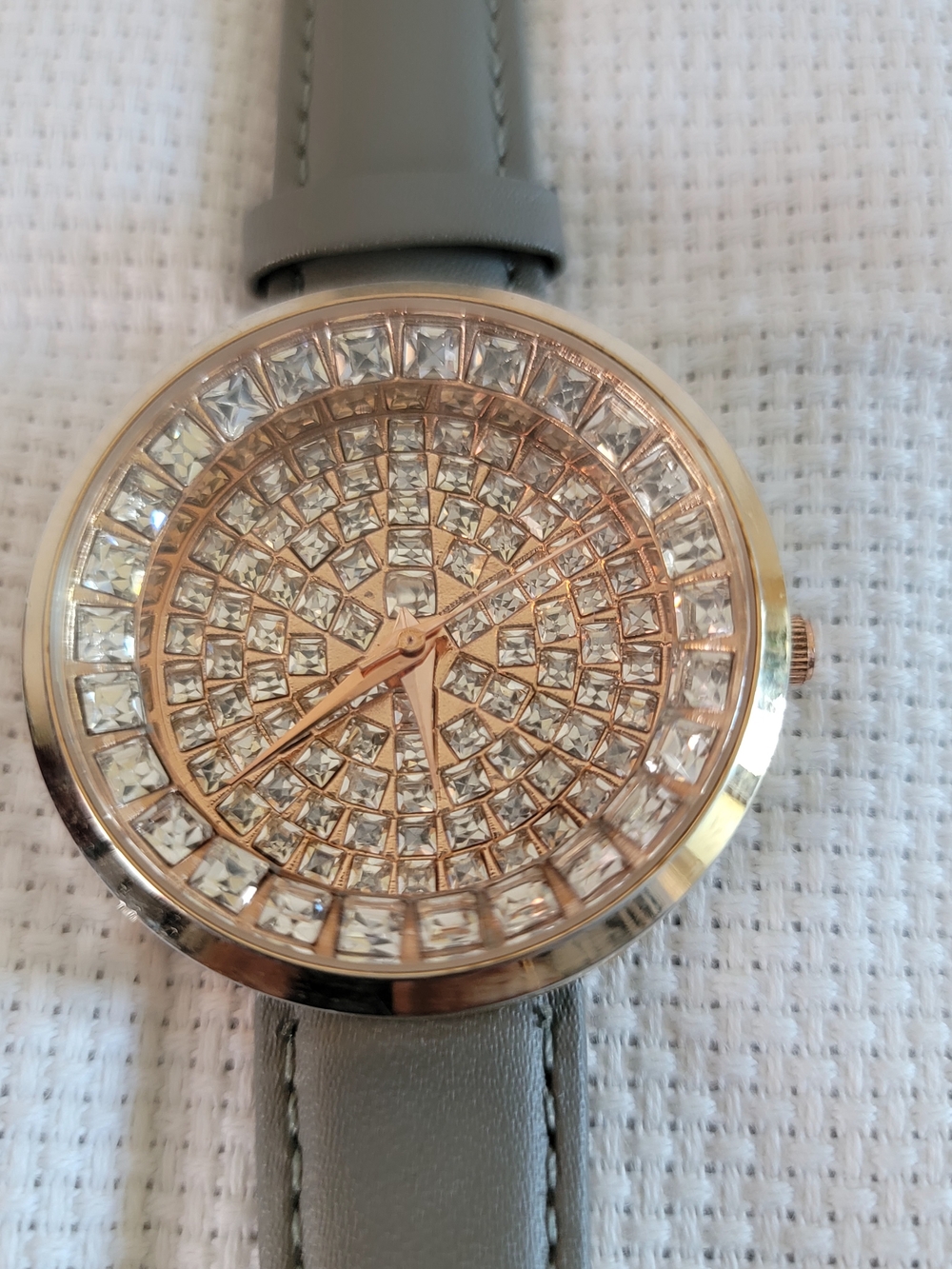 Traci Lynn Rose Gold Crystal Studded Dial Watch with Gray Strap
